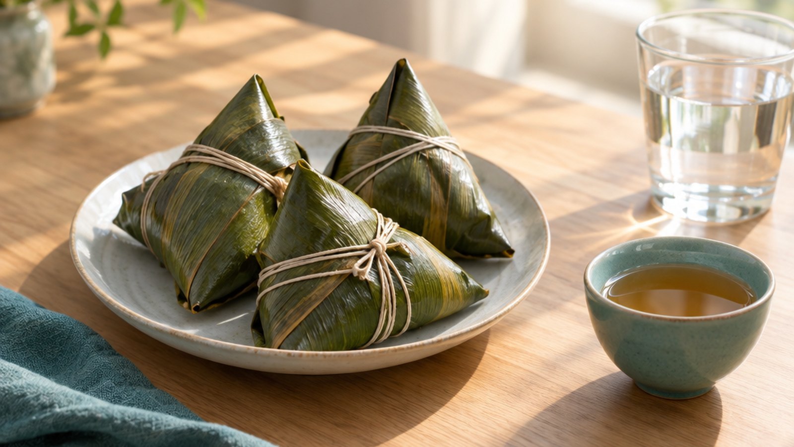 端午應景的粽子與茶水